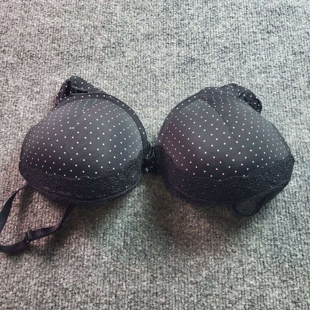 Black Polka Dot Lace Trim Push Up Bra Size 36B